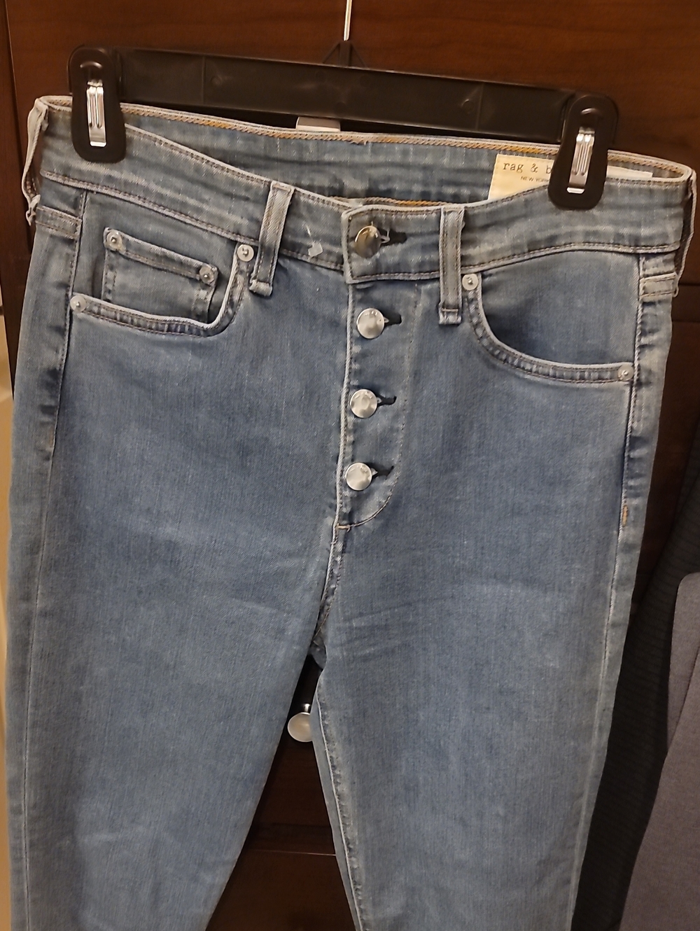 NWOT Rag & Bone Nina High-Rise Button-Fly Ankle Skinny Jeans in Light Blue Denim